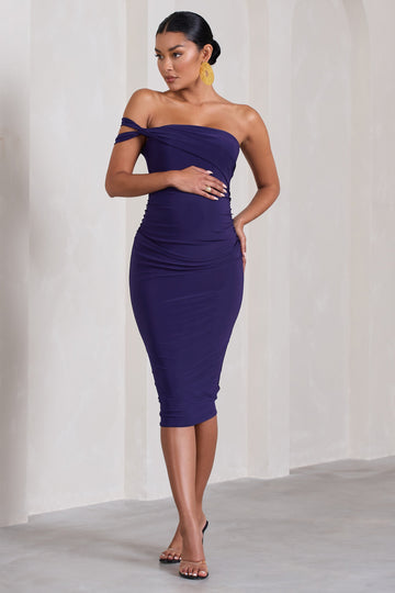Eviana Purple Bodycon Sleeveless Twist Maternity Midi Dress